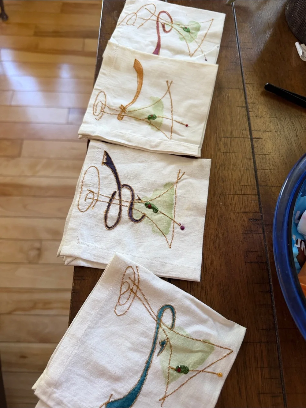 Embroidered Pier 1 imports Cocktail Napkins - Green Martini Design
